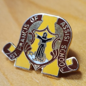 St. Francis Of Assisi School - Beautiful Vintage Orleans Ontario Canada Brooch Pin Unique Rare Hat Pin Lapel Pin Retro Pin Enamel Pin