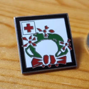 Red Cross - Cool Christmas Wreath with a Bow Brooch Pin Unique Rare Hat Pin Lapel Pin Vintage Pin Retro Pin Enamel Pin