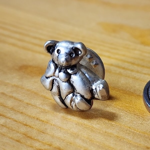 Cute Little Silver Toned Teddy Bear - Brooch Pin Unique Rare Hat Pin Lapel Pin Vintage Pin Retro Pin