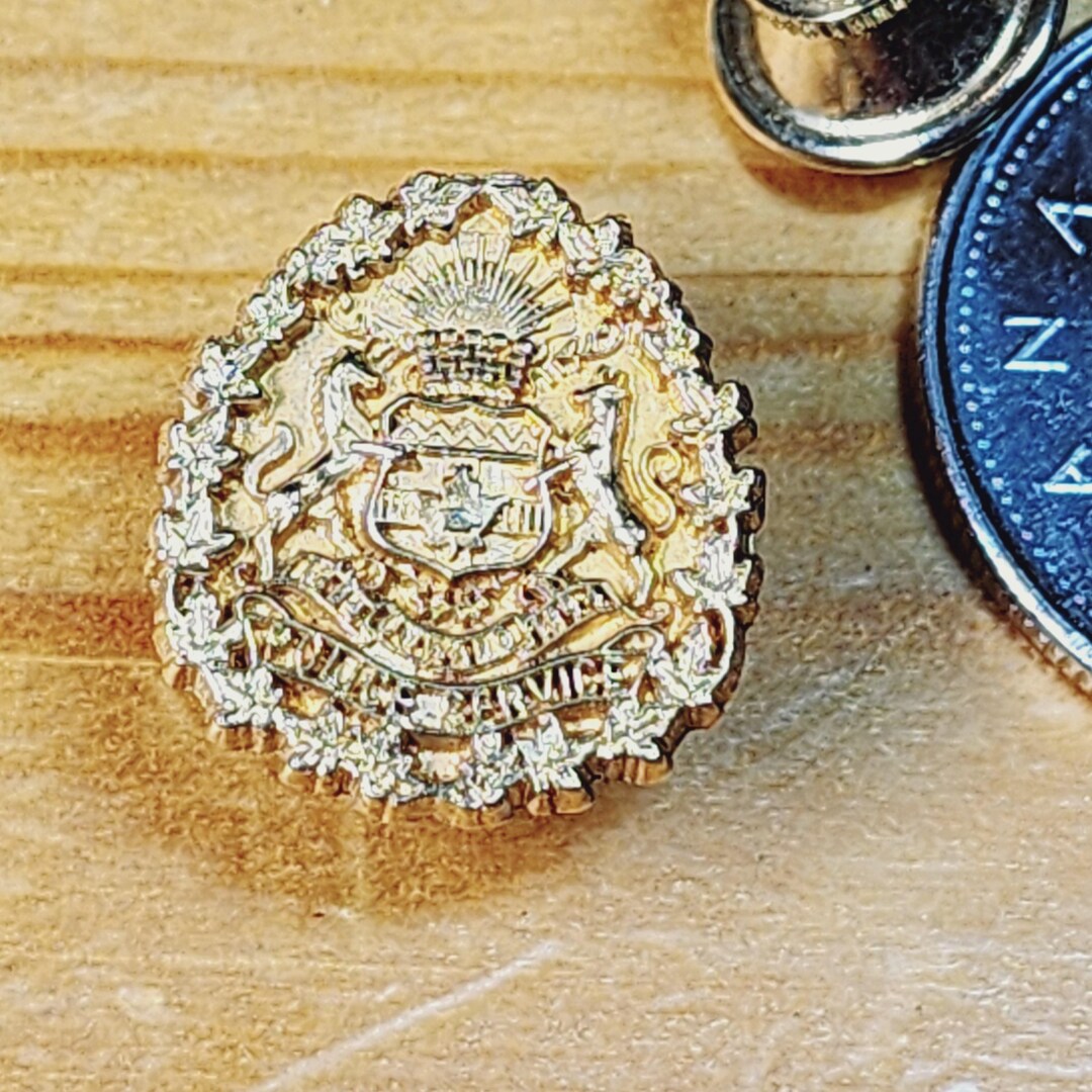 Police Service Coat of Arms Small Gold Toned Brooch Pin Unique Rare Hat ...