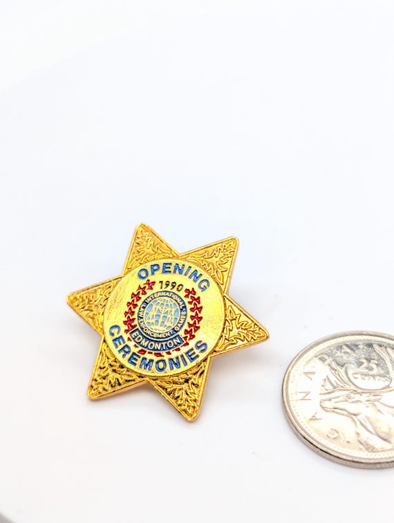 1990 International Law Enforcement Games Edmonton Brooch Pin, Retro Enamel Lapel Hat Accessory