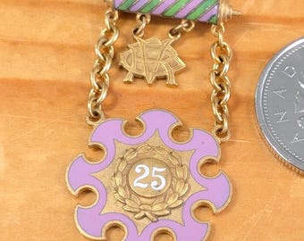 Vintage Odd Fellows Rebekah 25 Year Medal Pin – Enamel Brooch
