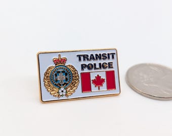 Canadian Transit Police Lapel Pin | Law Enforcement Crest Badge | Gold-Toned Enamel Flag Brooch | 2000s Hat Pin