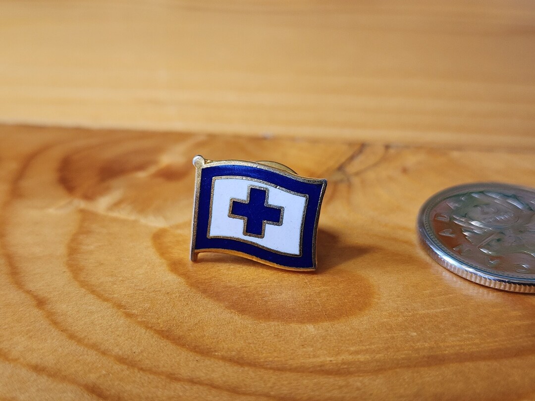Bluechart Pin Blue Cross Flag Pin - Cool Little Vintage Brooch Pin Unique Rare Hat ...