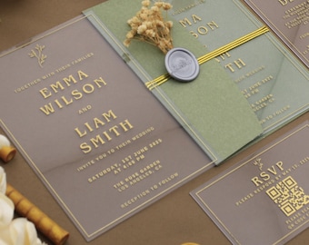 Gold Foil Acrylic Wedding Invitation: Elegant Clear & Modern