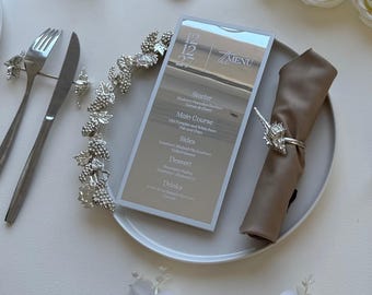 Premium Silver Mirror Acrylic Wedding Menu | Custom Reception Menu | Luxury Wedding Decor