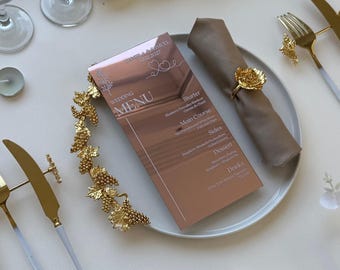 Luxury Rose Gold Mirror Acrylic Wedding Menu | Custom Menu Card for Wedding Reception