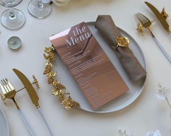Rose Gold Mirror Acrylic Wedding Menu Card | Personalized Reception Menu | Luxury Wedding Decor