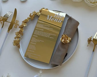 Gold Mirror Acrylic Wedding Menu | Luxury Reception Menu Card | Personalized Wedding Table Decor