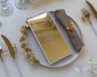 Luxury Gold Mirror Acrylic Wedding Menu | Custom Reception Menu Card