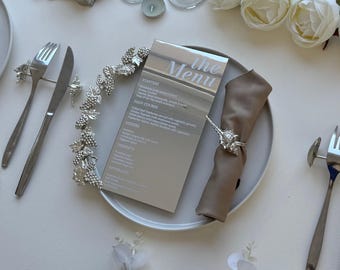 Silver Mirror Acrylic Wedding Menu Card | Personalized Reception Menu | Luxury Wedding Decor
