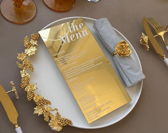 Luxury Gold Mirror Acrylic Wedding Menu | Custom Menu Card for Elegant Reception