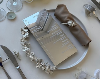 Elegant Silver Mirror Acrylic Menu Card | Personalized Wedding Reception Menu