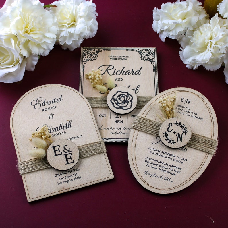 Floral Wooden Wedding Invitations: Rustic Save the Date Cards - Etsy