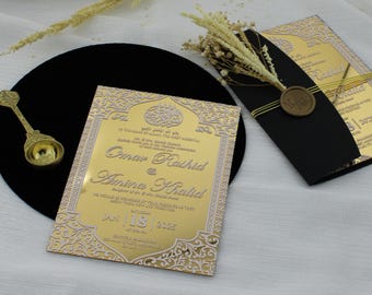 Elegant Acrylic Islamic Wedding Invitation: Nikkah Invite with Envelope & Seal
