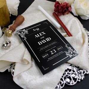 Black and Gold Acrylic Wedding Invitation: Elegant Personalized Invites