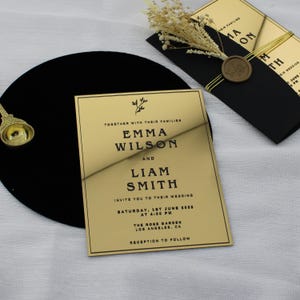 Rustic Style Gold Acrylic Invitation | Wedding Invitations & Paper | Personalized Gold Acrylic Wedding Card | Custom Invite Envelopes