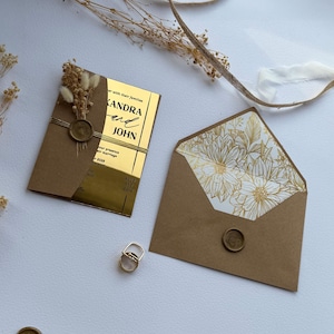 Mirror Gold Acrylic Wedding Invitation: Luxury Invitation Suite with RSVP Card, Wedding Details Insert and Floral Lined Envelope Package 6