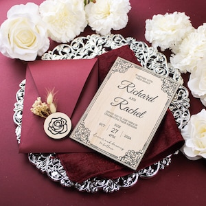 Set de Invitación de Boda de Madera / Invitación 40 para Mujer / Invitaciones Quinceañera Lila Española / Invitaciones Dulces 16 para Niñas