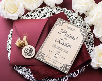 Set de Invitación de Boda de Madera / Invitación 40 para Mujer / Invitaciones Quinceañera Lila Española / Invitaciones Dulces 16 para Niñas