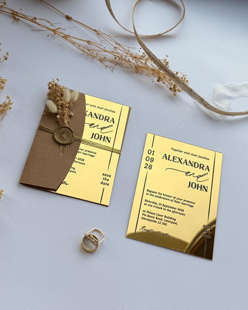 wedding card, wedding envelopes, wedding invite, gold invitation, gold foil invite, invitation suite, wedding details card