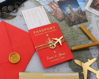 Passport Wedding Invitation with Wax Seal: Destination Wedding