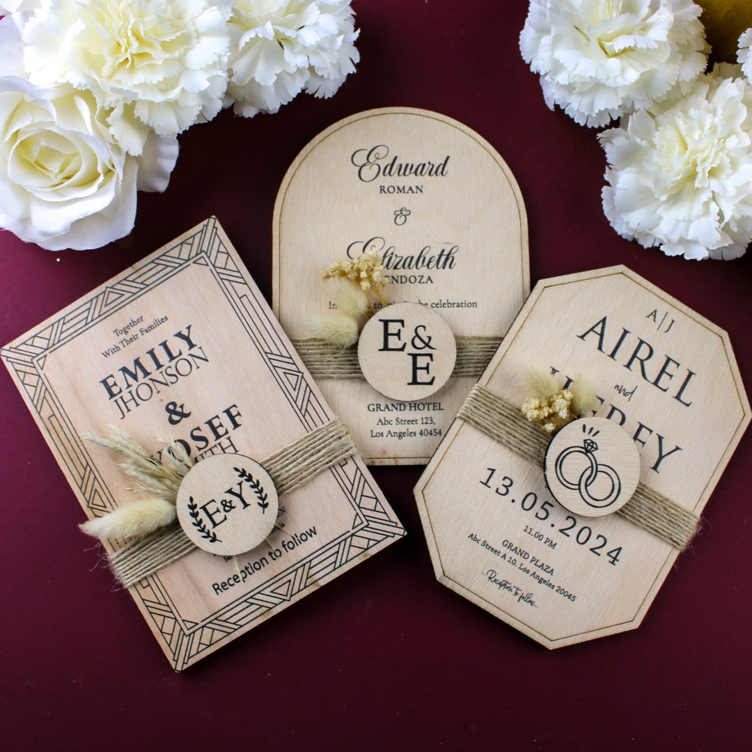 Floral Wooden Wedding Invitations: Rustic Save the Date Cards - Etsy