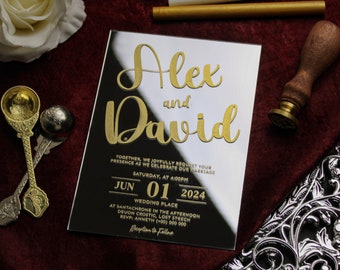 Foil Mirror Wedding Invitation: Acrylic Quinceañera Invite Set
