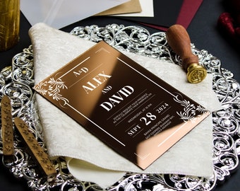 Mirror Wedding Invitation: Gold Acrylic Quinceanera Invite