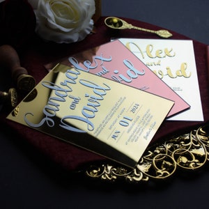 Dicke Rose Gold Folie Spiegel Hochzeitseinladung mit Wachs Siegel Stempel Set, Quniceamaßa Einladungen, Hochzeitseinladungs-Set, Sweet 16 Einladung