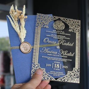 Cartão de casamento islâmico com design tradicional | Convites de casamento e papel | Cartão de convite de casamento muçulmano elegante para a cerimônia de Nikkah