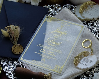 Floral Acrylic Wedding Invitation Set: Custom Rose Gold Suite