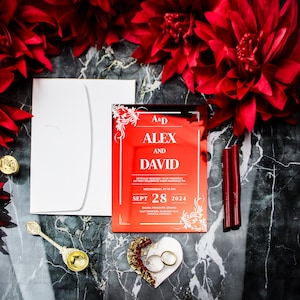 Thick Red rose invitation, Wedding invitation acrylic and rsvp, Custom invitation, invitacione de boda acrilico espaol, inviti nozze acrilic