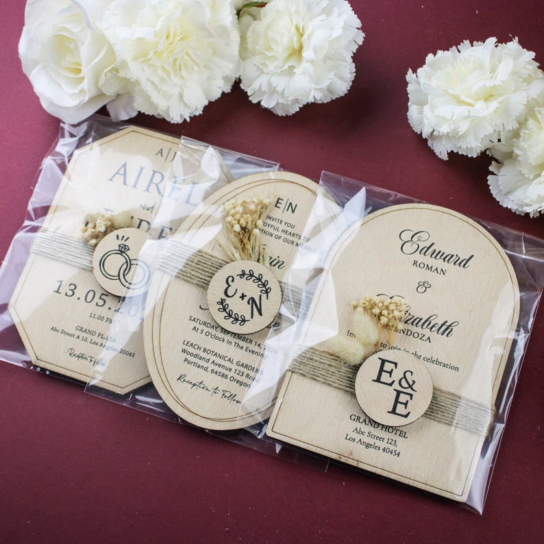 Floral Wooden Wedding Invitations: Rustic Save the Date Cards - Etsy