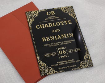 Black Acrylic Wedding Invitation: Elegant Modern Design