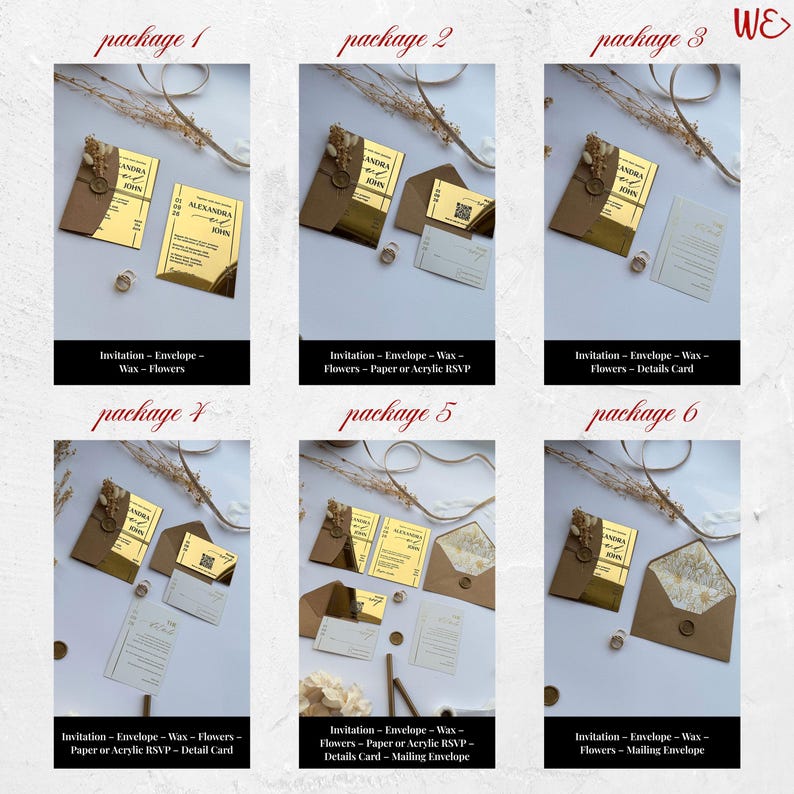 Mirror Gold Acrylic Wedding Invitation: Luxury Invitation Suite with RSVP Card, Wedding Details Insert and Floral Lined Envelope image 7