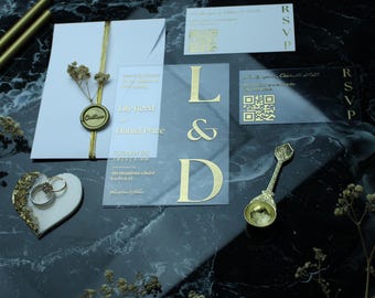 Gold Foil Acrylic Wedding Invitation Set: Modern Elegant Invite
