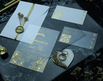 Gold Foil Acrylic Quinceanera Invitation with RSVP