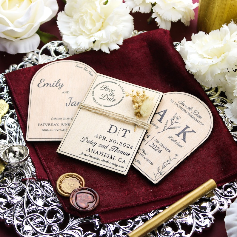 Guarde el imán de fecha con imanes de boda florales / de madera rústica / Magnético personalizado Guarde la fecha / Simple guarde los imanes de fecha imagen 10