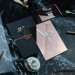 Invito in acrilico per Quinceanera, inviti di nozze personalizzati, invito a specchio per Sweet 16, invito di nozze in acrilico con lamina d'oro e set RSVP
