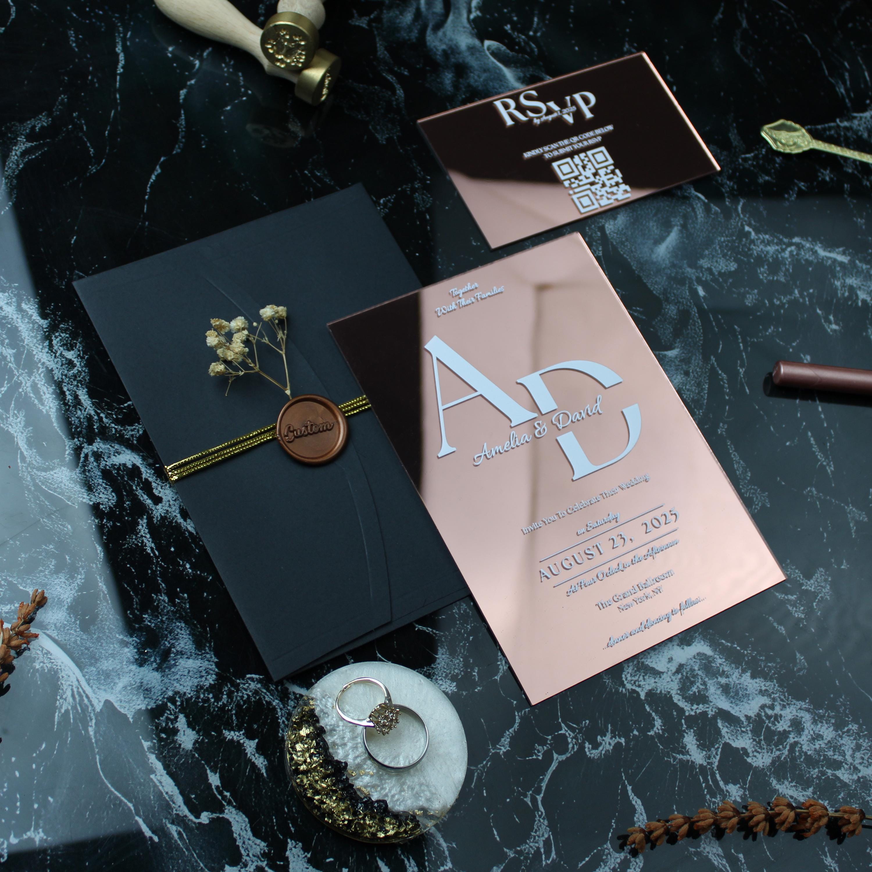 Gold Foil Acrylic Wedding Invitation with RSVP