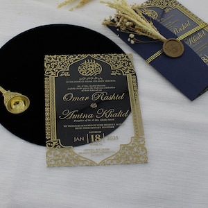 Islamische Hochzeitseinladung | Goldfolie Hochzeit einladen für islamische Hochzeiten | Personalisierte Nikkah einladen | Einzigartige Muslimische Einladungskarte