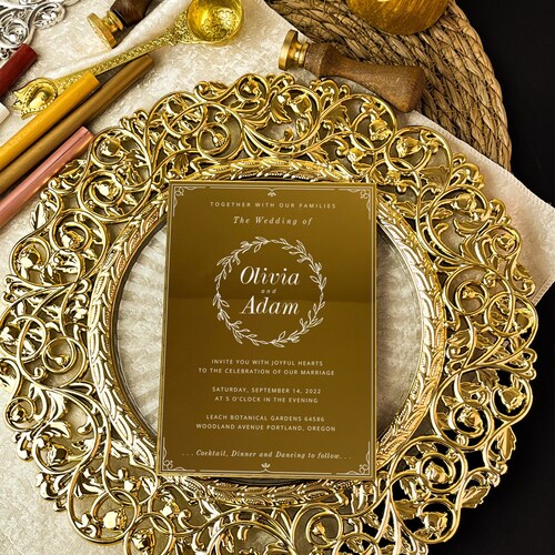 Acrylic Invitations Wedding Invitation Acrylic Gold Etsy