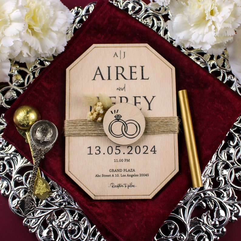 Floral Wooden Wedding Invitations: Rustic Chic, Eco-friendly - Etsy