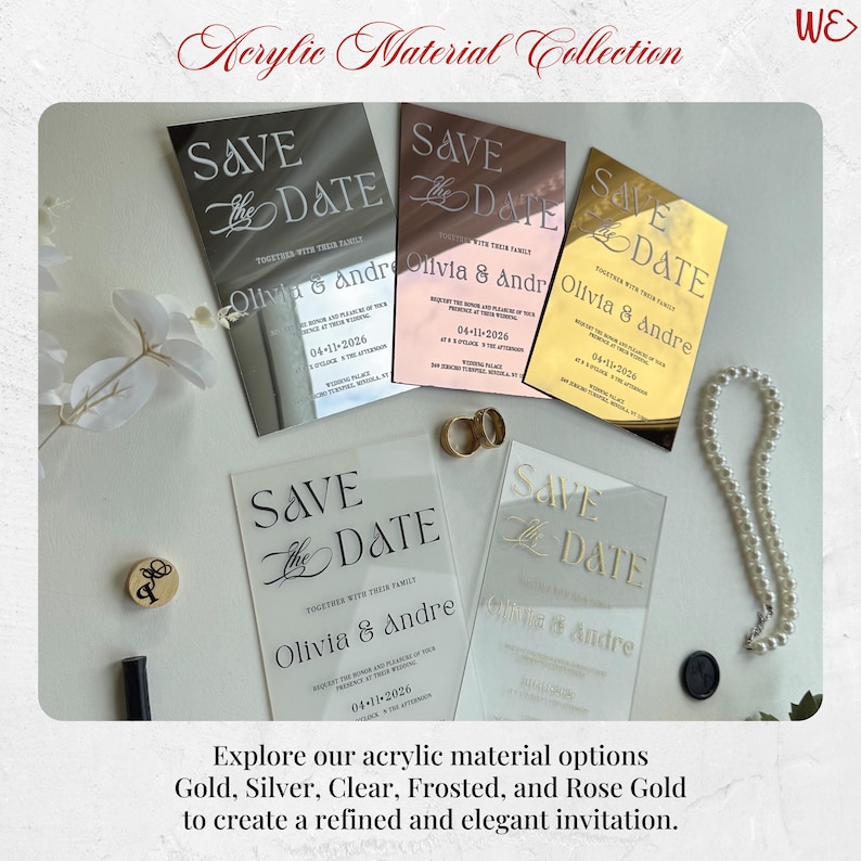 Mirror Gold Acrylic Wedding Invitation: Luxury Invitation Suite with RSVP Card, Wedding Details Insert and Floral Lined Envelope image 12