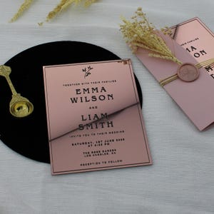Rose Gold Acrylic Invitation With Detail Card | Wedding Invite Suite Elegant | Invitation Cards Unique | Rose Gold Acrylic Invitation Card