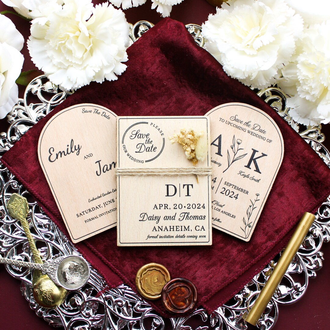 Floral Wood Save the Date Magnet: Rustic Wedding Invitation - Etsy