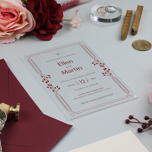 Acryl Einladung mit Wachssiegel Stempel Set, Sweet 16 Einladung, Acryl Hochzeitseinladung, Hochzeitseinladung Acryl Einladung klar