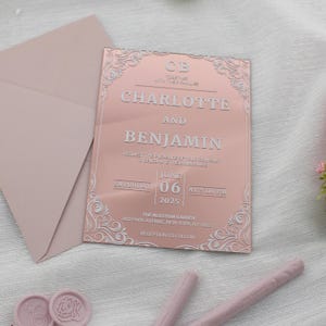 Einladungen spiegeln Quinceañoa | Luxus-Hochzeitseinladungen mit individuellem Wachs-Siegel | Acryl Einladungen Gold Quitte | Einzigartige Hochzeitseinladungen