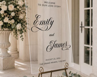 Clear Acrylic Wedding Welcome Sign, Personalized Wedding Entrance Sign, Custom Names & Date, Modern Wedding Decor